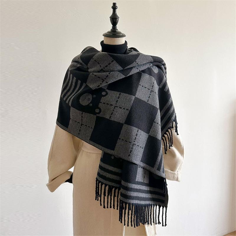 Imitation Cashmere Plaid Bear Scarf Women's Winter Warm Versatile Thickened Scarf New Shawl