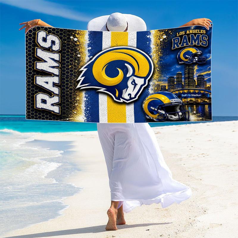 Пляжное полотенце с принтом логотипа Los Angeles Rams, Большое, Мягкое, Быстросохнущее, для Пляжа, Кемпинга, Плавания
