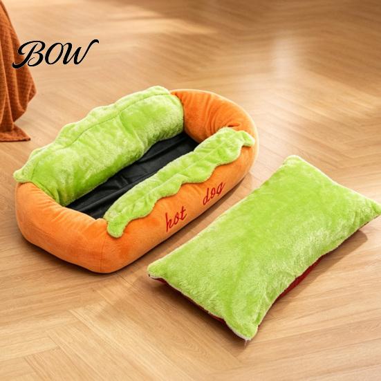 Hot Dog Pet Bed Bed, Removable Washable Mat, Cozy Plush Nest Decorative Lounger Cute for Small Dogs Cats Indoor Use
