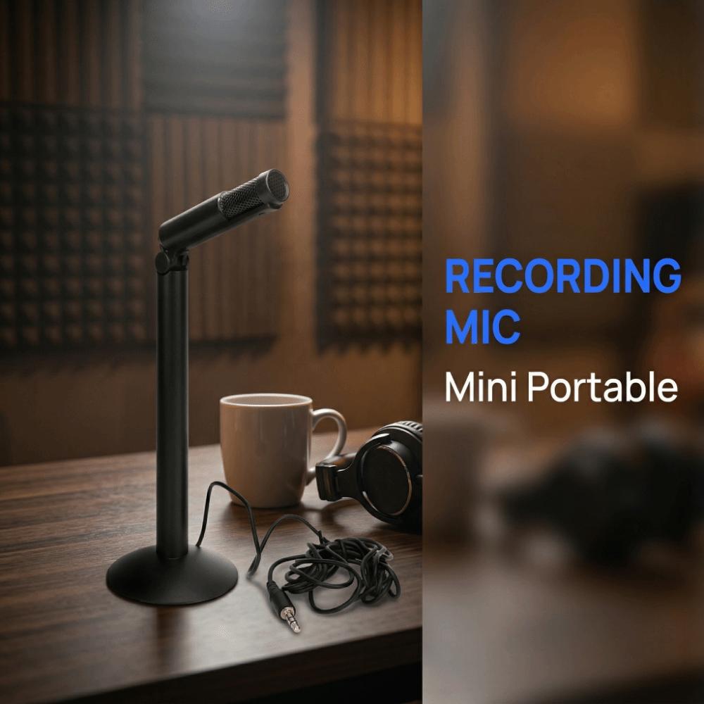 Foldable Desktop Computer Mic Black Portable Condenser Microphone Interview Recording
