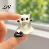 Spooky Desktop Ornaments 2 Pcs Halloween Ghost Statue Cute Cat Figurine Cartoon Party Table Accents Mini Kitten Ornament for Home Office Tabletop