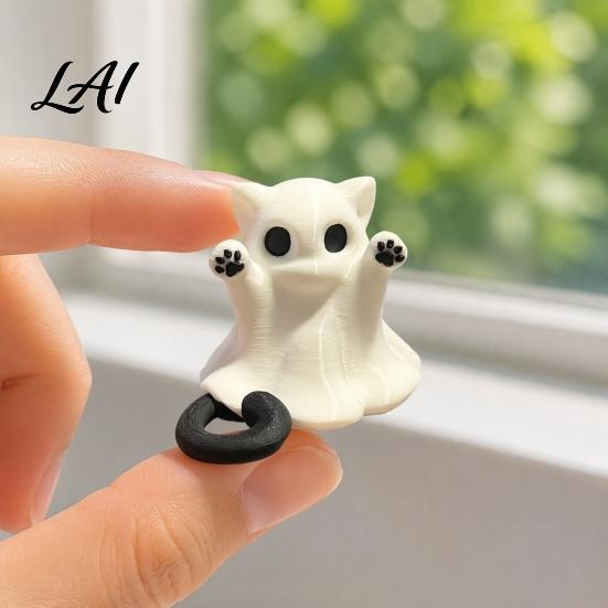 Spooky Desktop Ornaments 2 Pcs Halloween Ghost Statue Cute Cat Figurine Cartoon Party Table Accents Mini Kitten Ornament for Home Office Tabletop