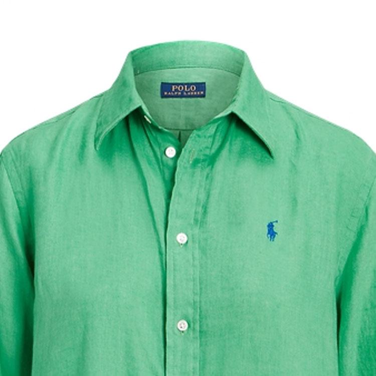 Polo Ralph Lauren Однотонная рубашка с вышивкой пони Свободная с длинным рукавом Женские рубашки Зеленый WMPOSHTNDO20519-300