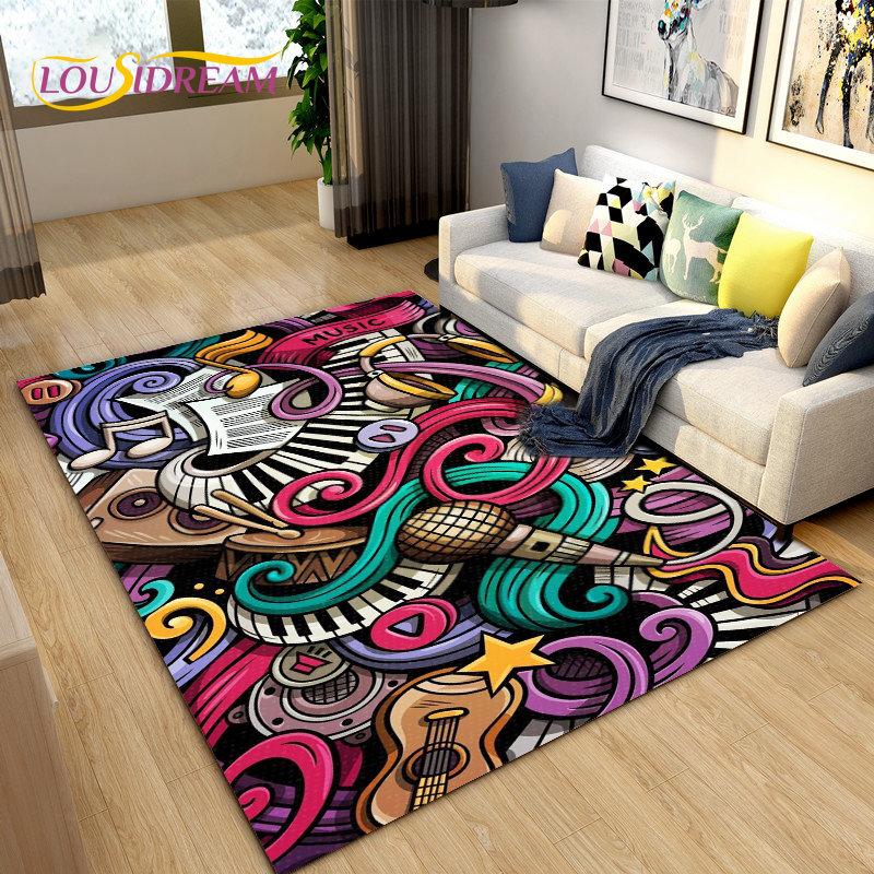 3D Creative Music Cartoon Area Rug Large,Carpet Rug for Living Room Bedroom Sofa Doormat Decoration,kids Play Non-slip Floor Mat