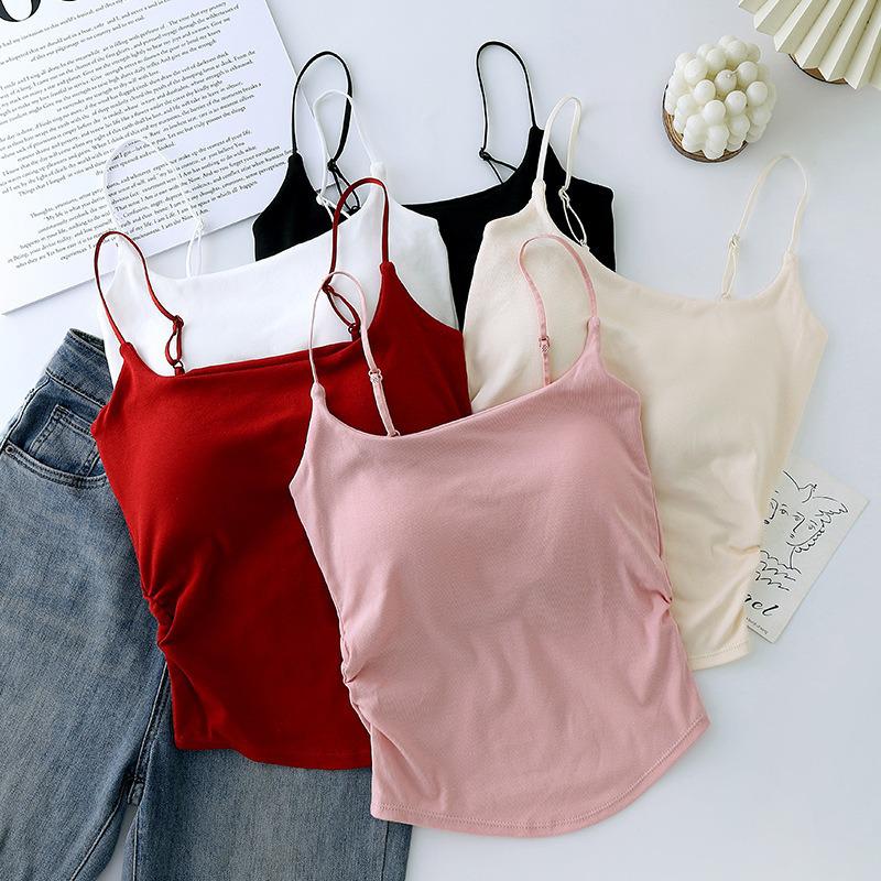 Плиссированный утягивающий топ-майка с нагрудной подушечкой – Дышащий женский повседневный топ-бандо