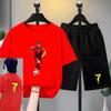 Дети Футболист Игрок №. 7 Принт Одежда Футболка с коротким рукавом+Шорты Мальчики Девочки Малыши 3-12 Лет Спортивный Комплект Лето