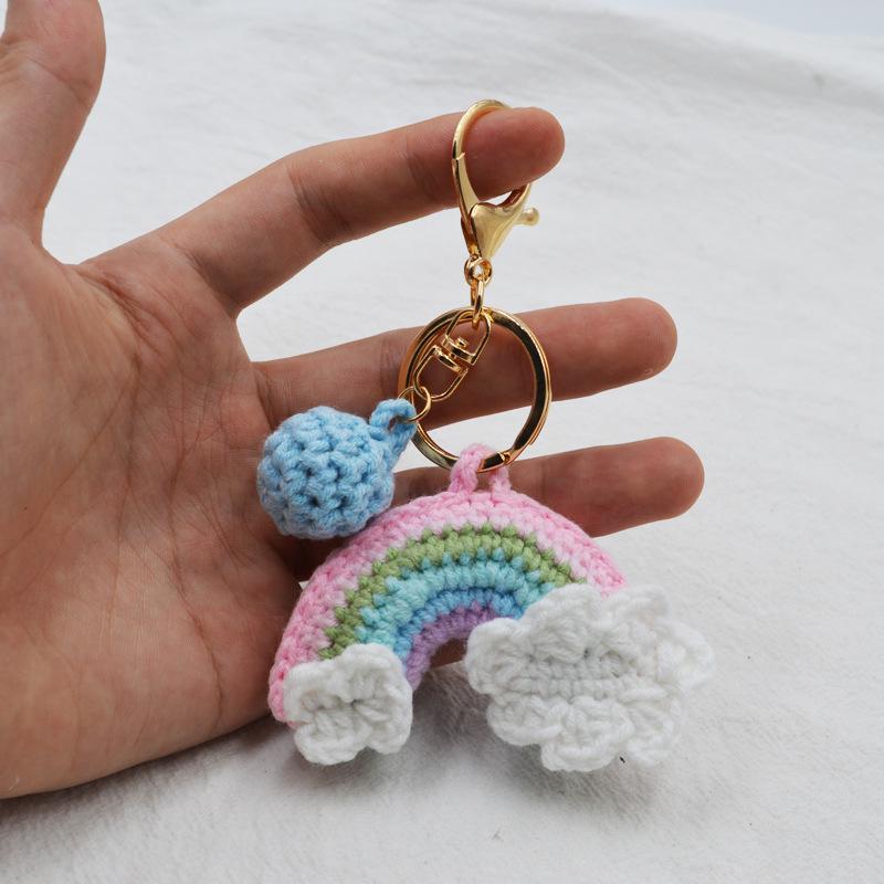 Rainbow Knitted Flower Keychain: Cute Friend Gift