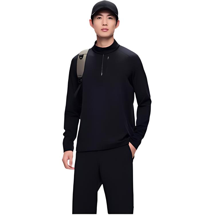 Anta Champion Outdoor Series однотонный свитер с воротником-стойкой, спортивный свитшот с длинным рукавом, мужской свитшот, черный 152440407-3