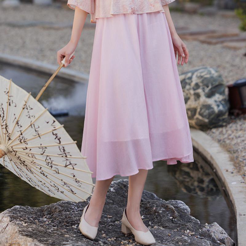 Современный китайский дзен Свободный женский ханьфу большого размера Юбка и топ