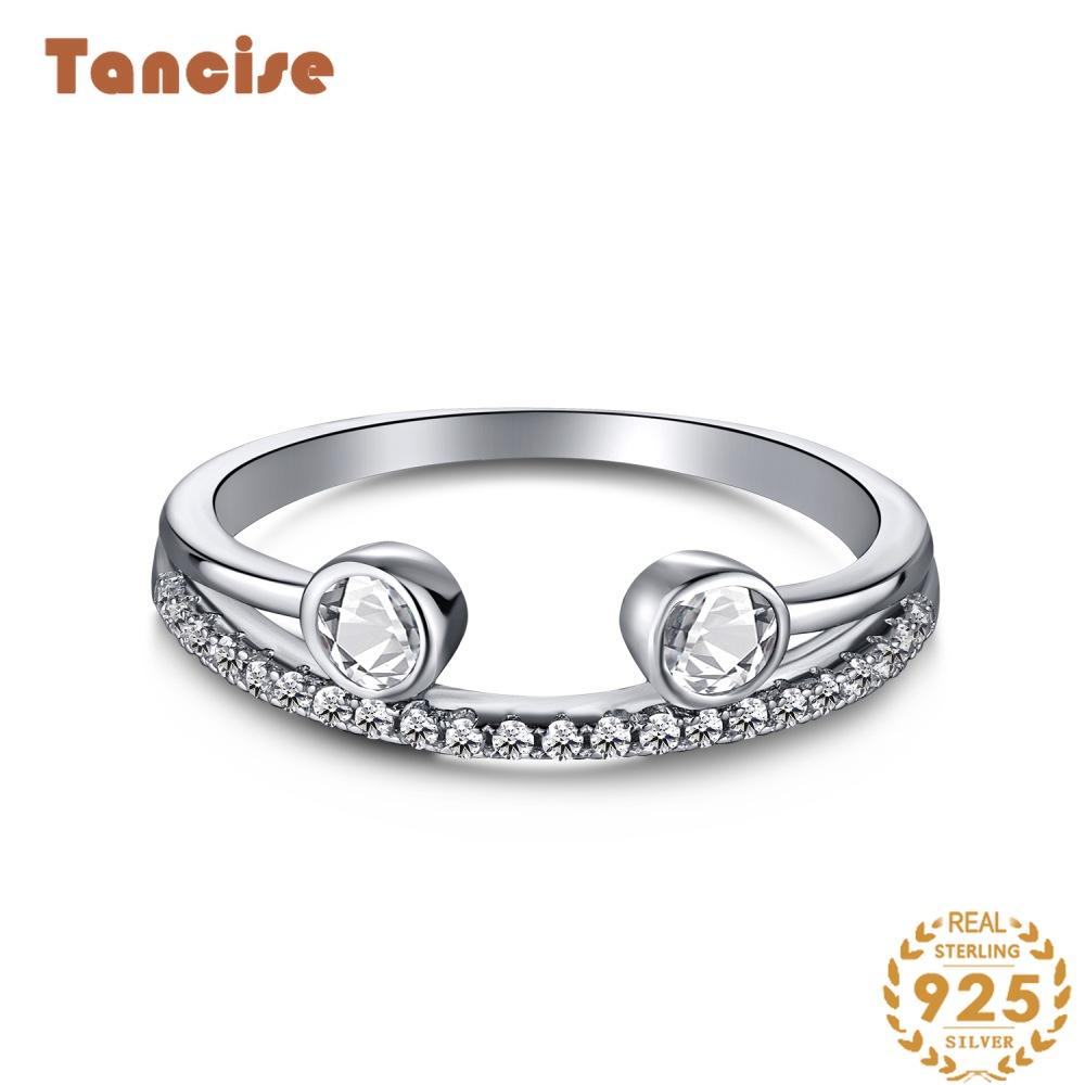 Tancise Women Classic 925 Sterling Silver Zircon Ring Ladies Jewelry Wedding Promise Party Gift
