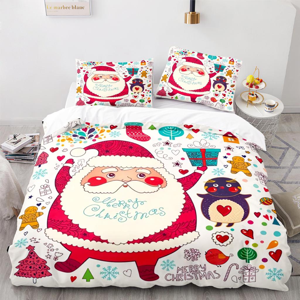 3d Three-piece Set European and American Size Santa Claus Quilt Cover Home Textiles