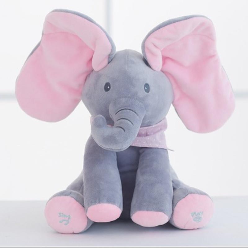 Adorable Peek-a-boo Elephant Singing Baby Plush Toy For Kids In Pink And Gray