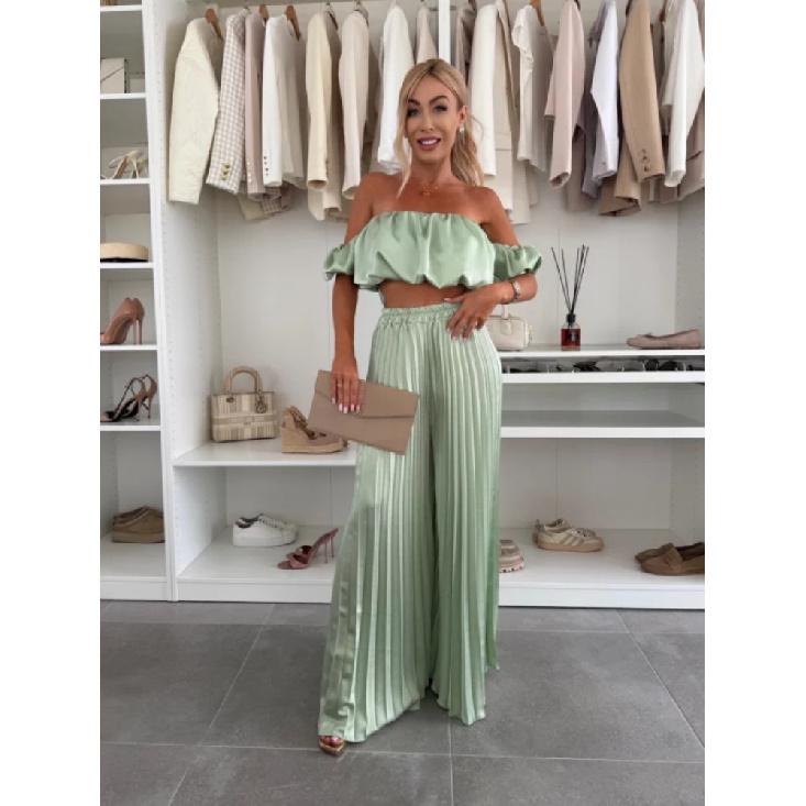 Элегантный однотонный комплект из жилета с длинным рукавом и плиссированных брюк для лета, новинка для женщин, модный и стильный наряд