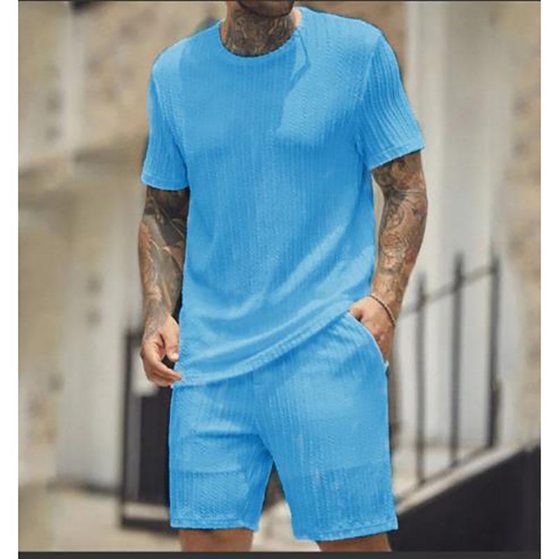 Outfits Mans Piece Summer Two Of Short Sleeve Crewneck Tshirt And Drawstring Casual Track Shorts Fashion Solid Color Soft Suit