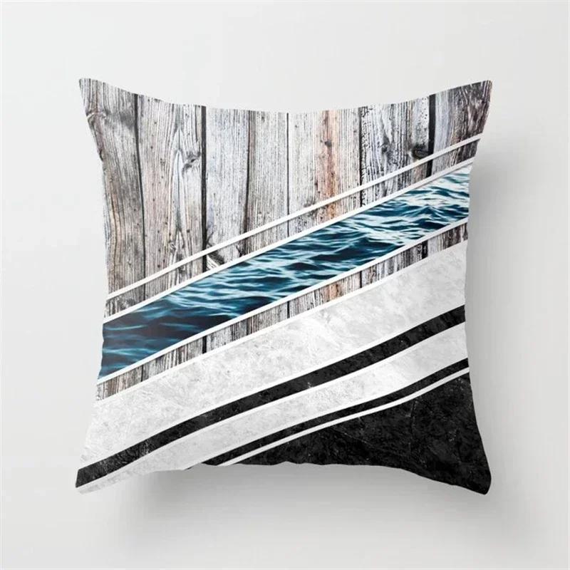 45x45cm Creative Wood Texture Marble Pillowcases Fashion Geometric Cushions Case Farmhouse Home Decor Sofa Couch Throw Pillows