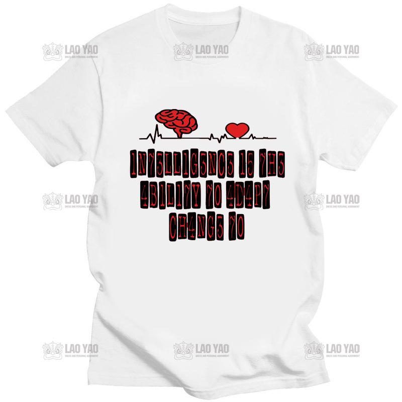 Креативные мужские футболки, забавные топы Geek, интеллект — это способность адаптироваться к изменению, футболка с буквенным принтом, мужская футболка большого размера