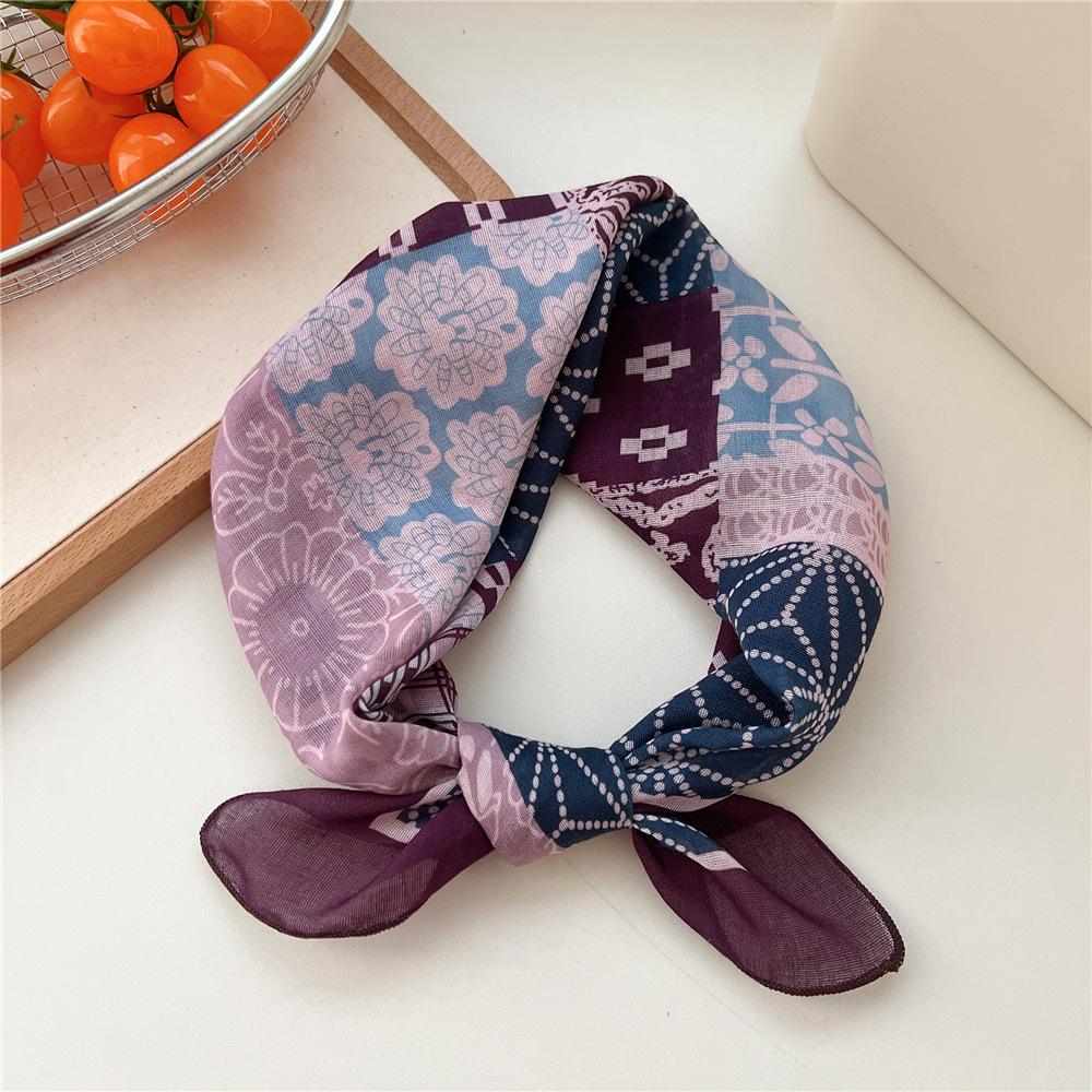 Cotton And Linen Small Square Scarf Silk Scarf Women'S Spring And Autumn New Style Artistic And Versatile Fashionable Temperament Headband Scarf