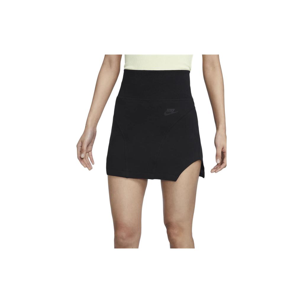 Nike Tech Fleece Comfort Stretch Knit Повседневная юбка с высокой талией для женщин, черные брюки FQ1853-010