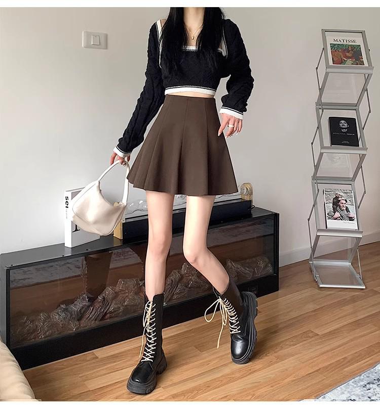 Трапециевидная юбка с высокой талией из шерсти - Женская 2025 Осень/Зима Мини, стройнящая