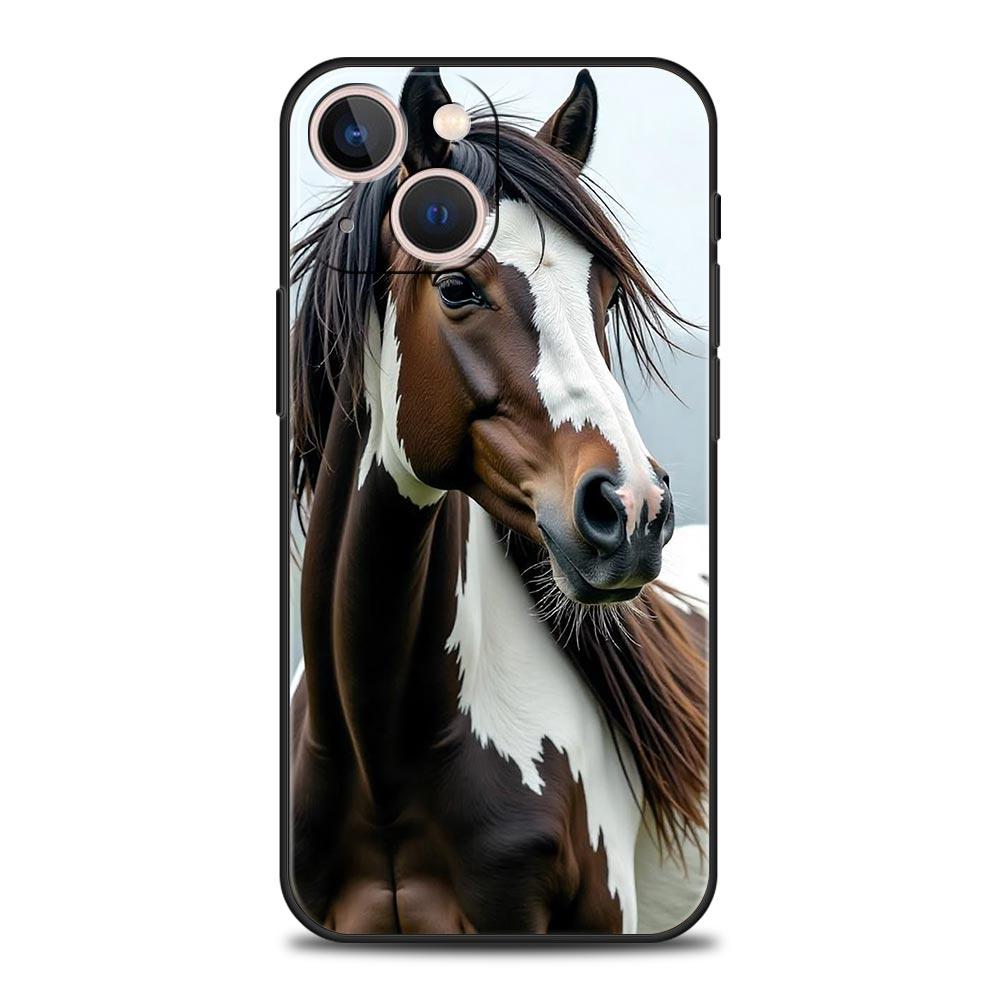 Черно-белые скачущие лошади Чехол для телефона Для iPhone 16e 15 14 13 12 11 Pro Max XS X XR SE 7 8 Plus Чехол iPhone 16 Мягкий ТПУ Чехол
