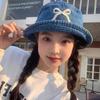 Korean Bow Embroidery Hat Sweet Washed Denim Hat Trendy Bowknot Bucket Hat  for Girls
