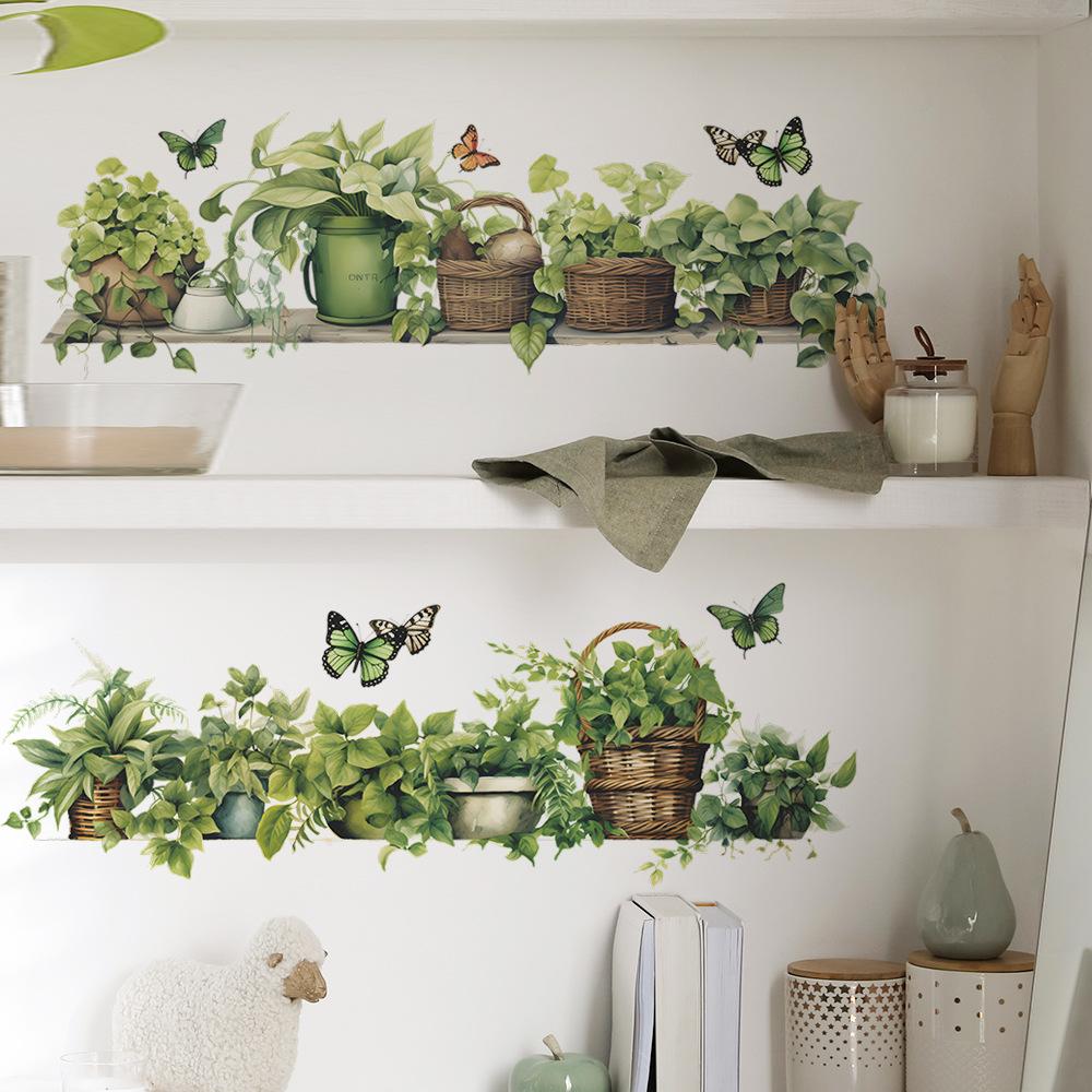 Fun-c11 окрашенный зеленый цветочный горшок зеленые листья спальня гостиная стена украшение декоративные настенные наклейки