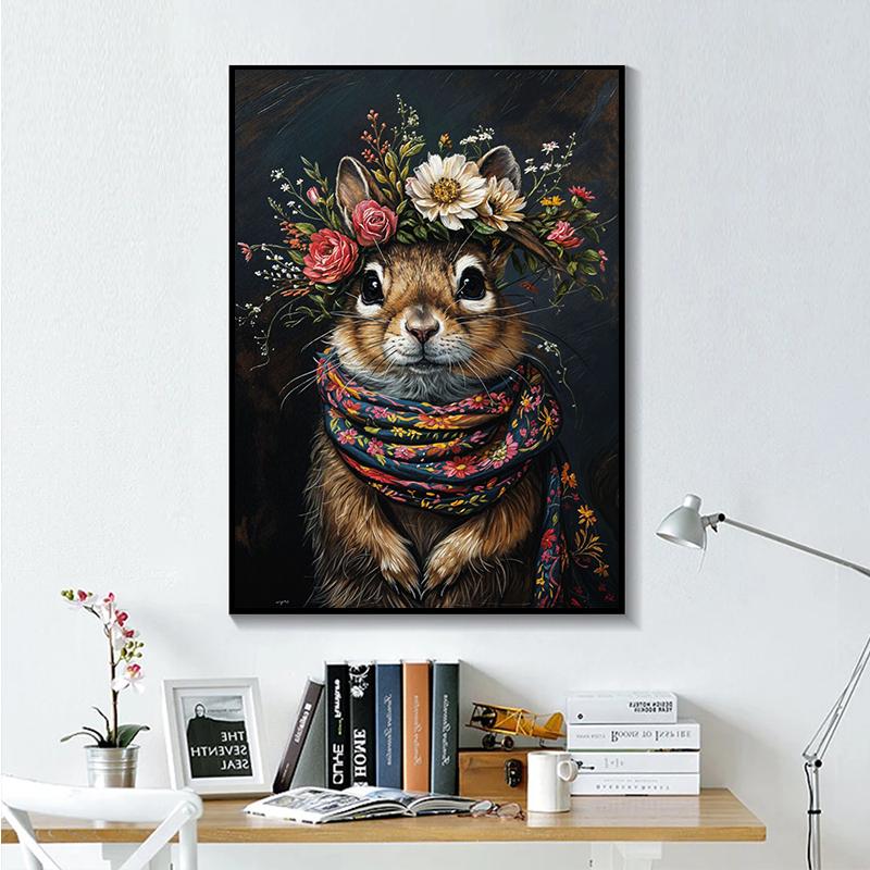 Retro Animals Posters Lion Wolf Rabbit Cat Dog Turtle with Flowers Print Canvas Painting Wall Art Picture Home Room Decor Mural