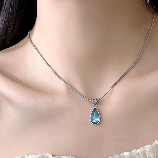 Let Tears Out Water Drop Necklace Blue Teardrop Pendant Necklaces for Women