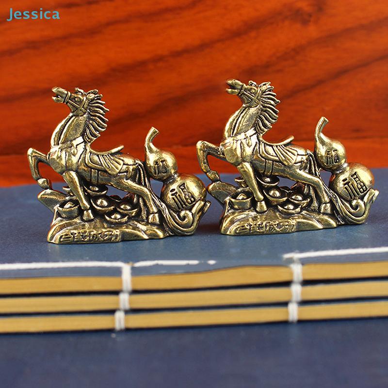 Brass "Horse To Success" Figurine - Feng Shui Wealth Statue With Gourd  Coins For Home Office Decor