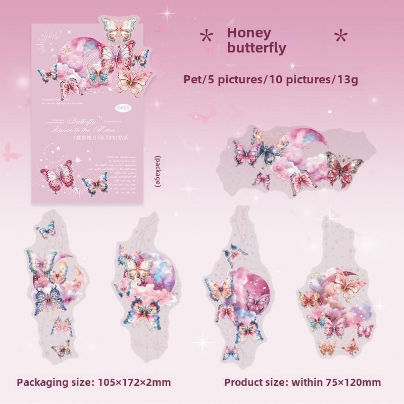 Journamm 10 PCS PET Stickers Butterfly Moon Theme Decorative Stickers Diary Scrapbooking Material Deco Album Stationery Stickers