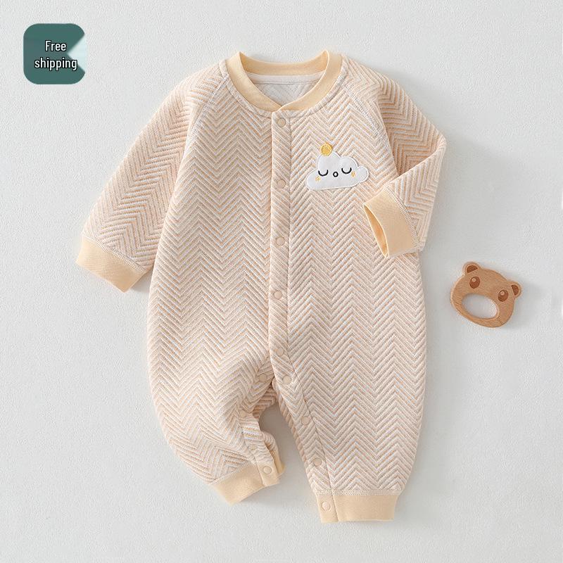 Three-Layer Quilted Baby Romper: Thickened Autumn/Winter Crawling Suit for Newborns, Boys, and Girls.