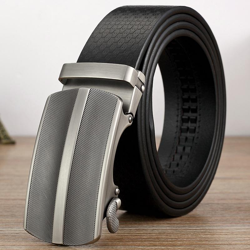 Belt Men'S Leather Automatic Buckle Middle-Aged And Young People First-Layer Cowhide Business Casual Trendy Belt Simple Plain Weave