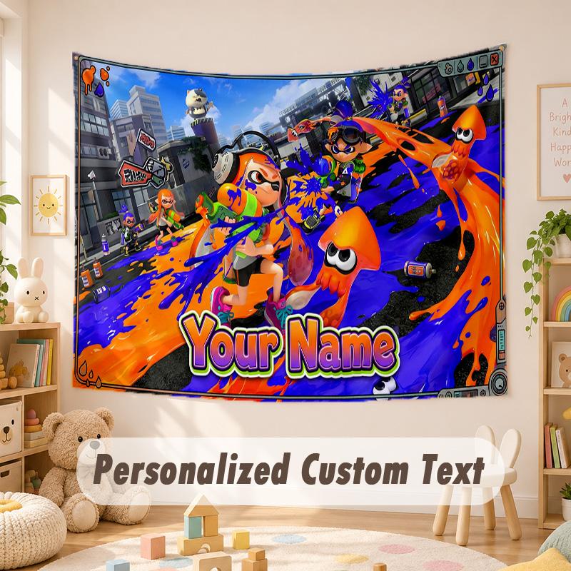 Custom Name Text Tapestry,Splatoon Boho Wall Hanging, Decorative Backdrop Tapestry For Room