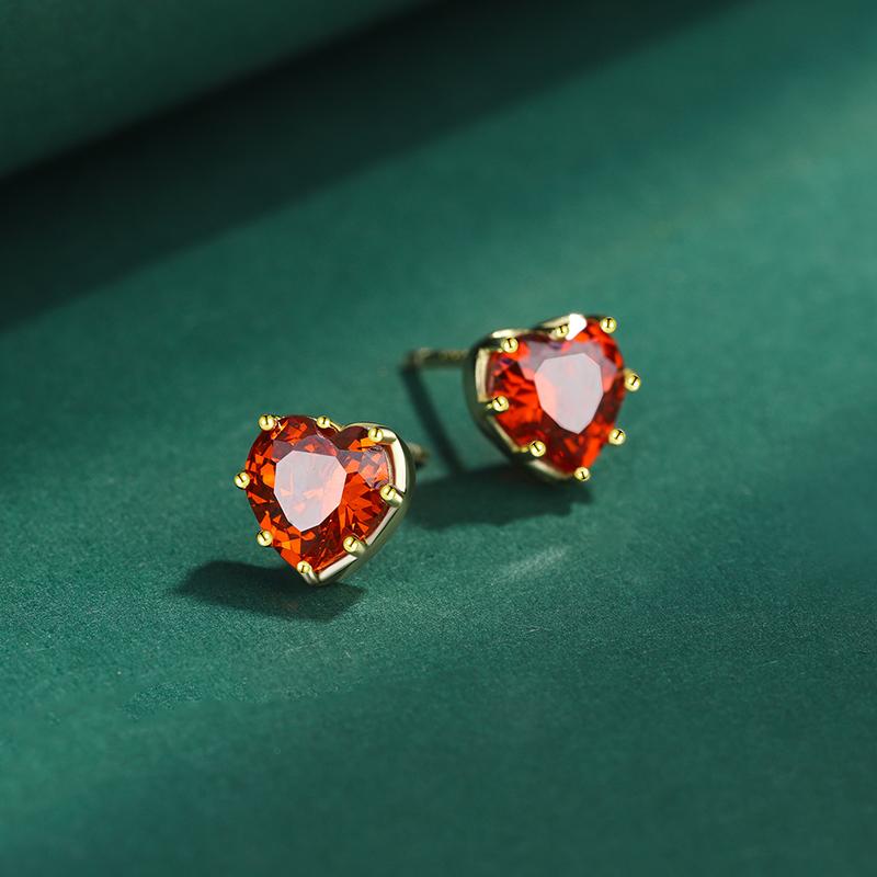 Трендовые серьги-гвоздики из золота 18 карат с рубиновым сердцем для женщин, красные серьги-гвоздики с геометрическим узором из стерлингового серебра с полным бриллиантом, оригинальные обручальные свадебные украшения