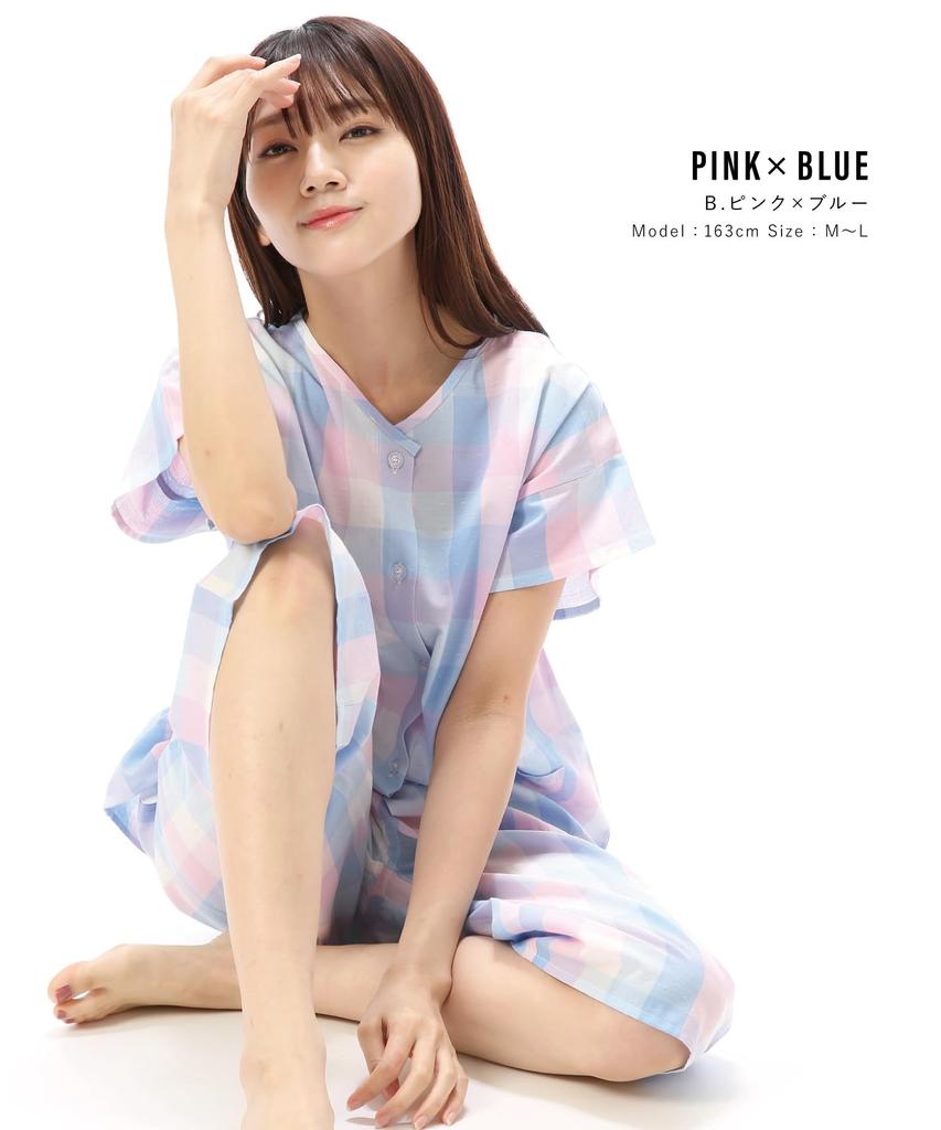 Короткий добби нежный спереди сверху и снизу длина комната домашняя одежда х синий [Нисики] Женская пижама, рукава, лето, прохладная, 100% хлопок, материал,