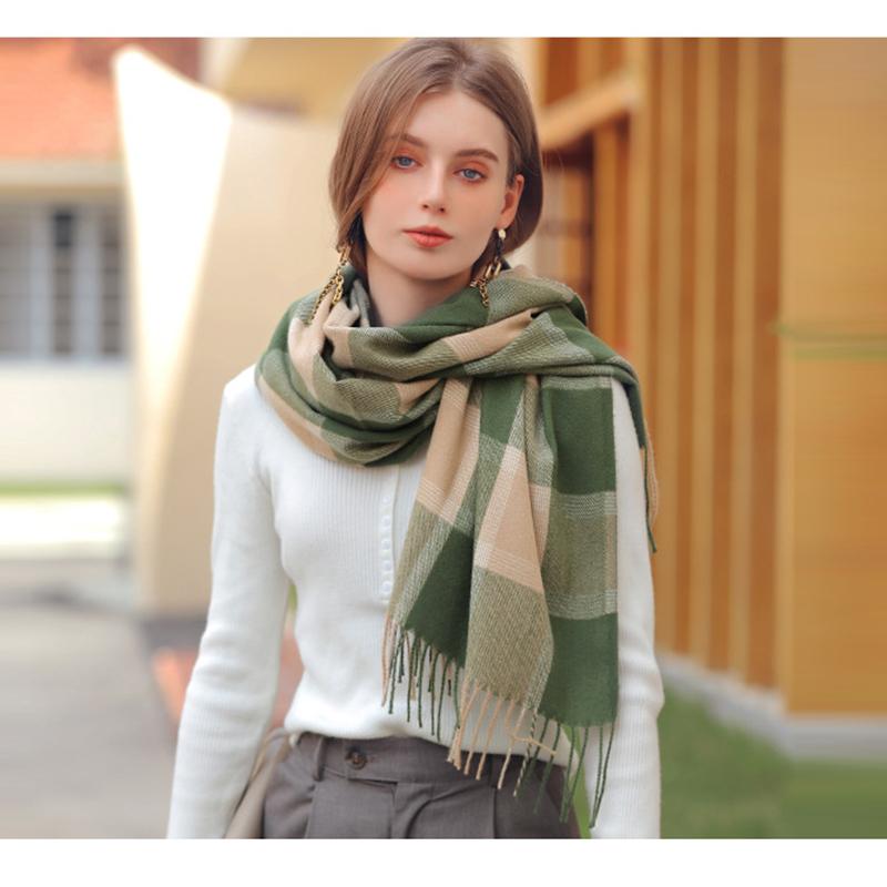 Women Scarf Winter Plaid Tassel Shawl Warm