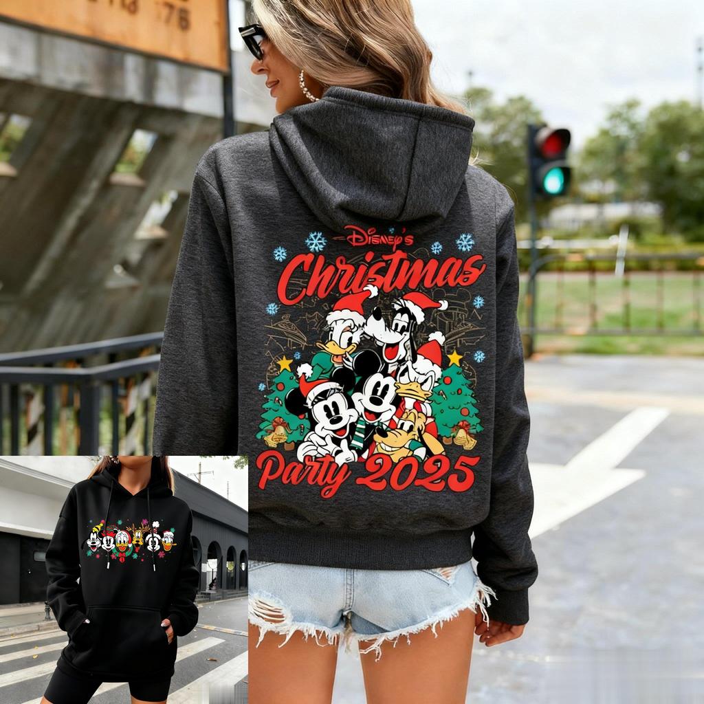 Худи с принтом для рождественской вечеринки Disney для женщин и мужчин, Микки, мультяшная графика, пуловер, толстовка, повседневная уличная куртка, зимняя мода