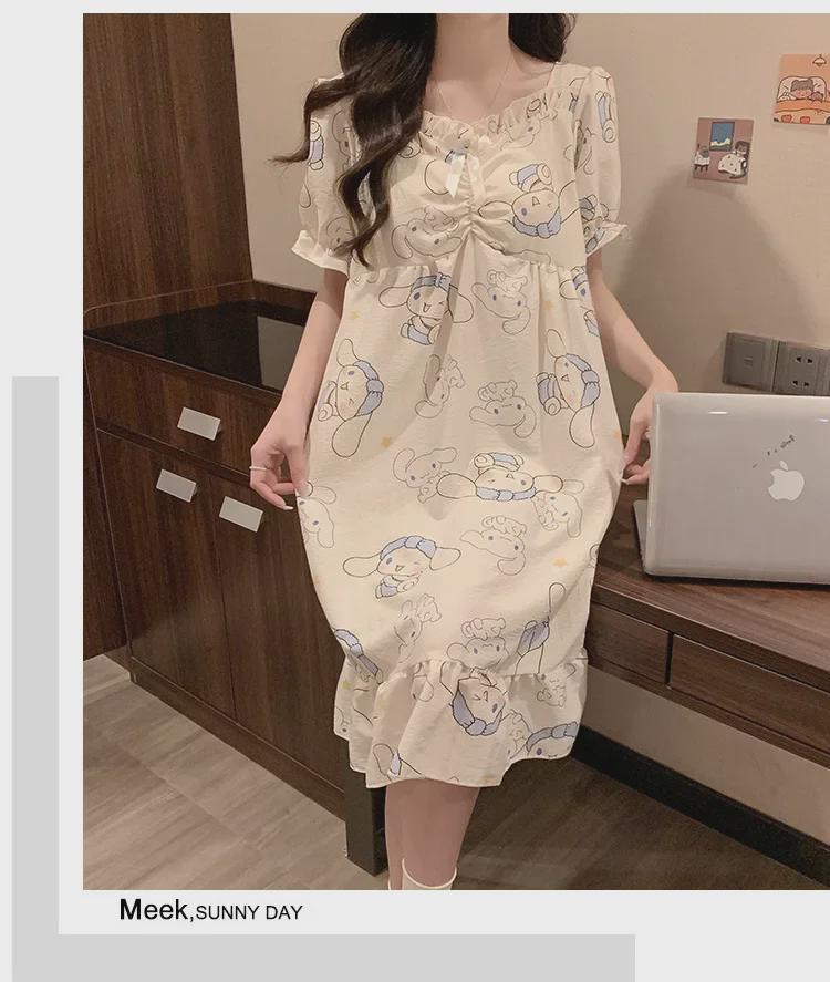 Ночная рубашка с короткими рукавами и нагрудной подкладкой 2024 года – Милый хлопковый облачный стиль в стиле мультяшной принцессы