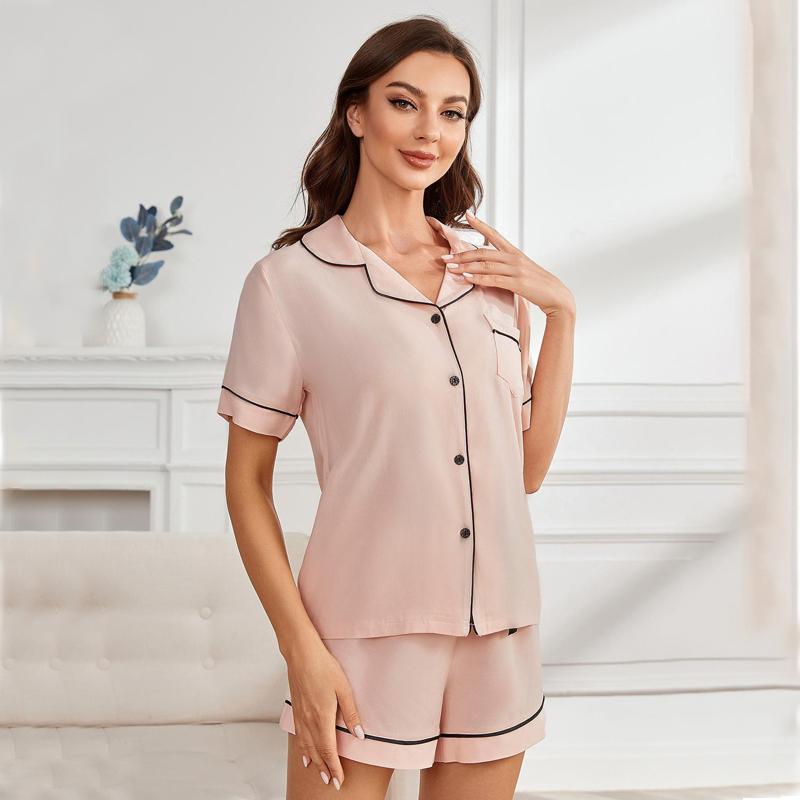 Пижамы женские летние однотонные шорты с короткими рукавами повседневный женский комплект домашней одежды