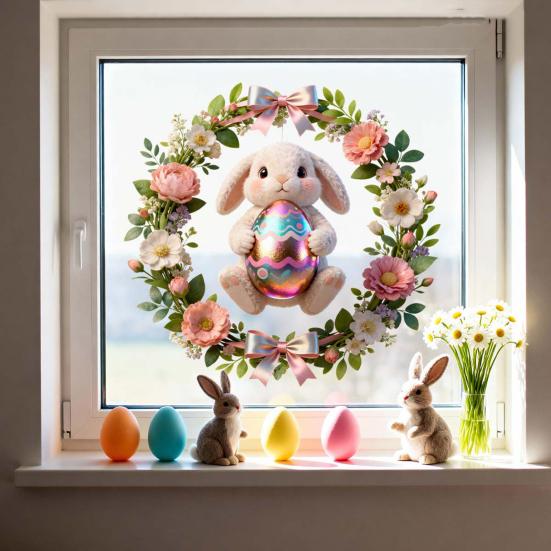 Easter Window Clings Cute Bunny Egg Window Stickers for Glass Windows Double Sided Reusable PVC Decals for Spring Party Home Classroom Decoration