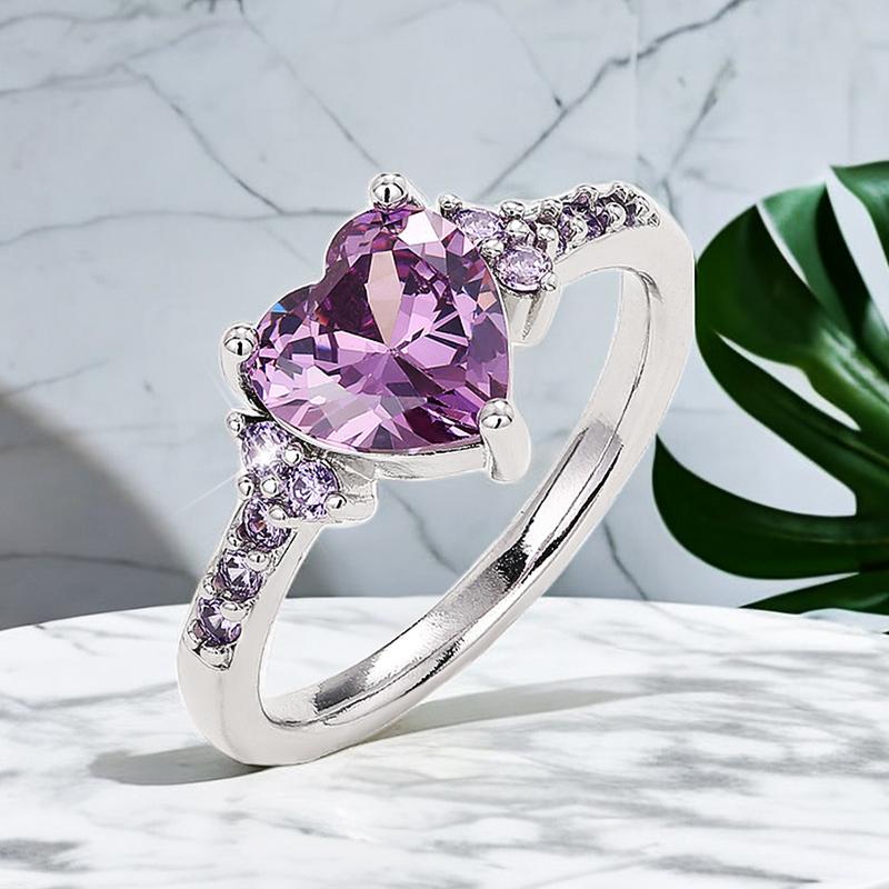 Кольца Huitan Charming Heart Purple Cubic Zirconia для женщин, романтическая свадебная церемония, вечеринка, свадебный аксессуар, новые модные ювелирные изделия