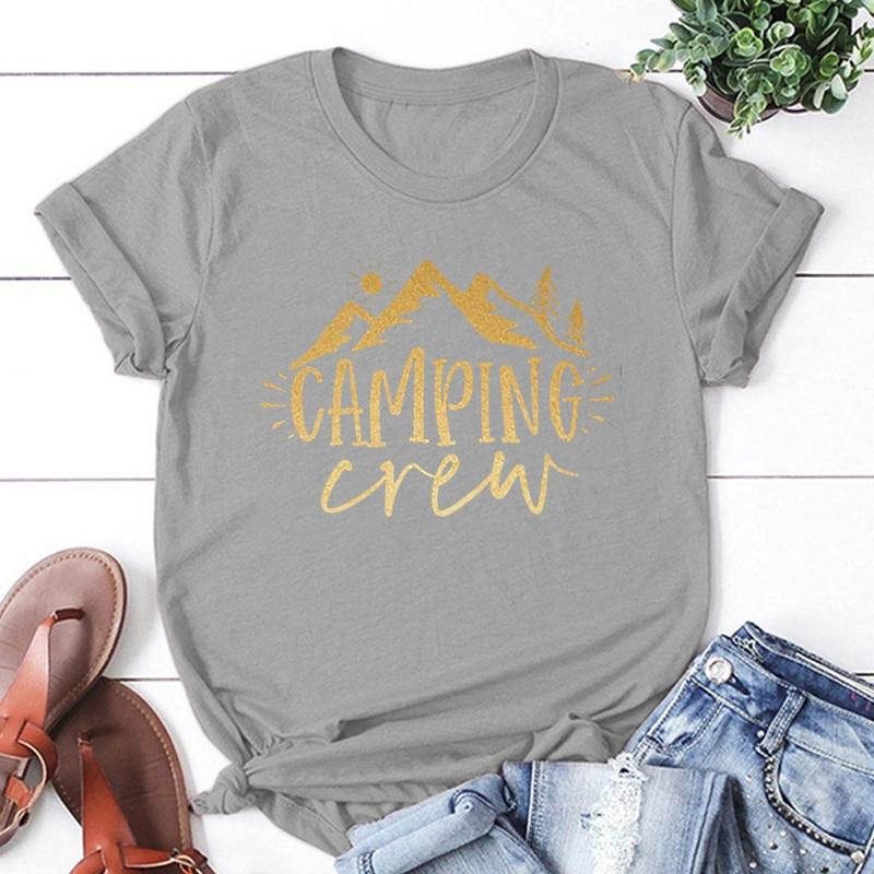 Забавная футболка с принтом «Команда для кемпинга», летняя футболка для кемпера, женская, мужская, с коротким рукавом, свободная