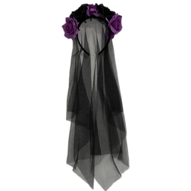 1 шт. Хэллоуин Имитация Цветка Косплей Реквизит Для Женщин Девушек Головной Убор Костюм Косплей Роза Ободок Кружево с Черной Вуалью