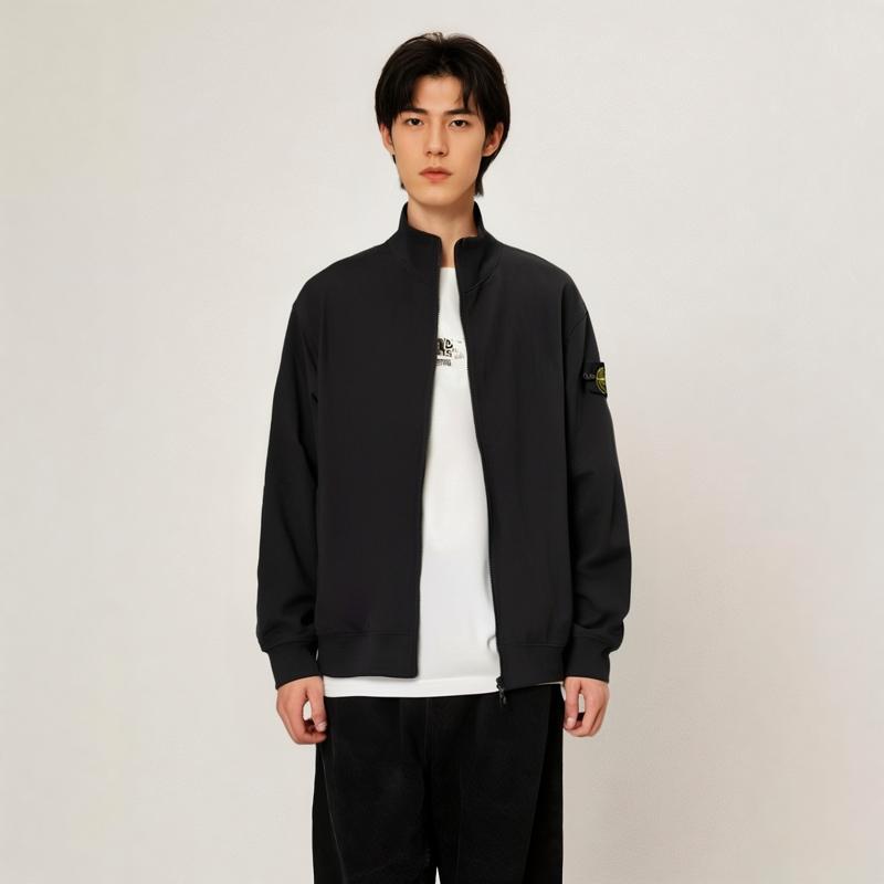 STONE ISLAND Однотонная куртка с молнией на воротнике и длинными рукавами, мужская, темно-синяя 811560720-V0020