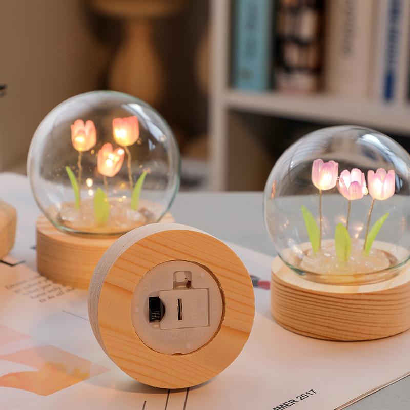 Led Tulip Glass Ball Night Light Home Bedroom Mini Flowers Lamps Wedding Party Decoration Valentines Day Birthday Gifts