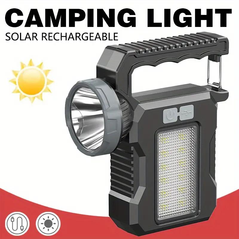 D5 Portable Powerful USB Rechargeable Flashlight Solar LED Light COB Work Light 4 Gear Charge Mobile Phone Solar Camping Lamp