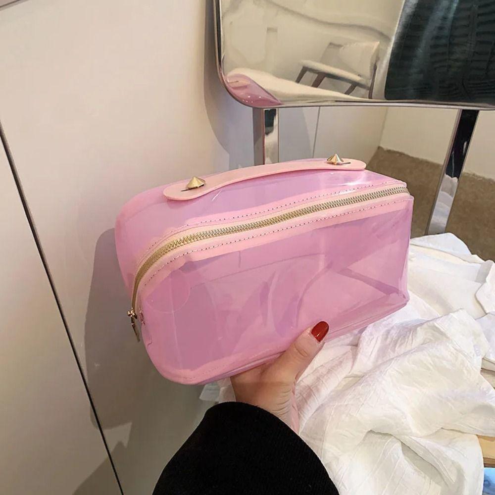 Large Capacity Transparent Makeup Bag Zipper Closure Women's Washbag Beauty Organization