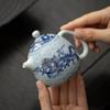 Чайник с синим и белым драконом, инкрустированный металлом, одинарный, керамический, фарфоровый, китайский, с драконом кунг-фу, для приготовления чая пуэр