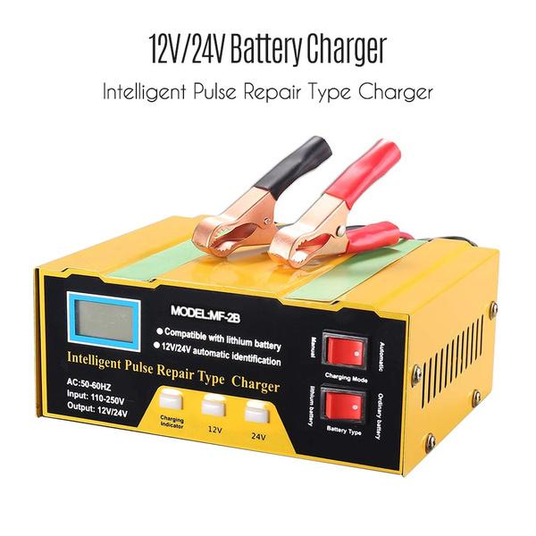 Зарядное устройство 12 В/24 В, интеллектуальное импульсное зарядное устройство для ремонта типа с цифровым дисплеем для автомобильного аккумулятора мотоцикла, 5 этапов зарядки
