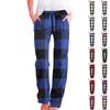 Women's Casual Straight Leg Pants Plaid Print Casual Long Pants With Pockets